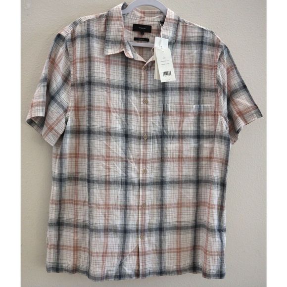 Vince M80011493 Men's Sz L Multicolor Topanga Plaid S/S Button-Down Shirt $185 - Picture 1 of 7